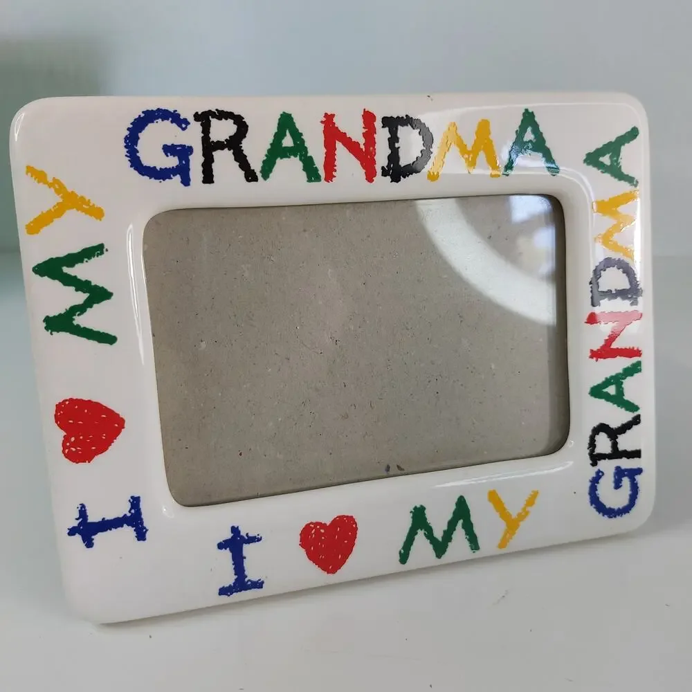 I Love My Grandma Ceramic Picture Frame Colorful Hand Painted Style 4x6 90s